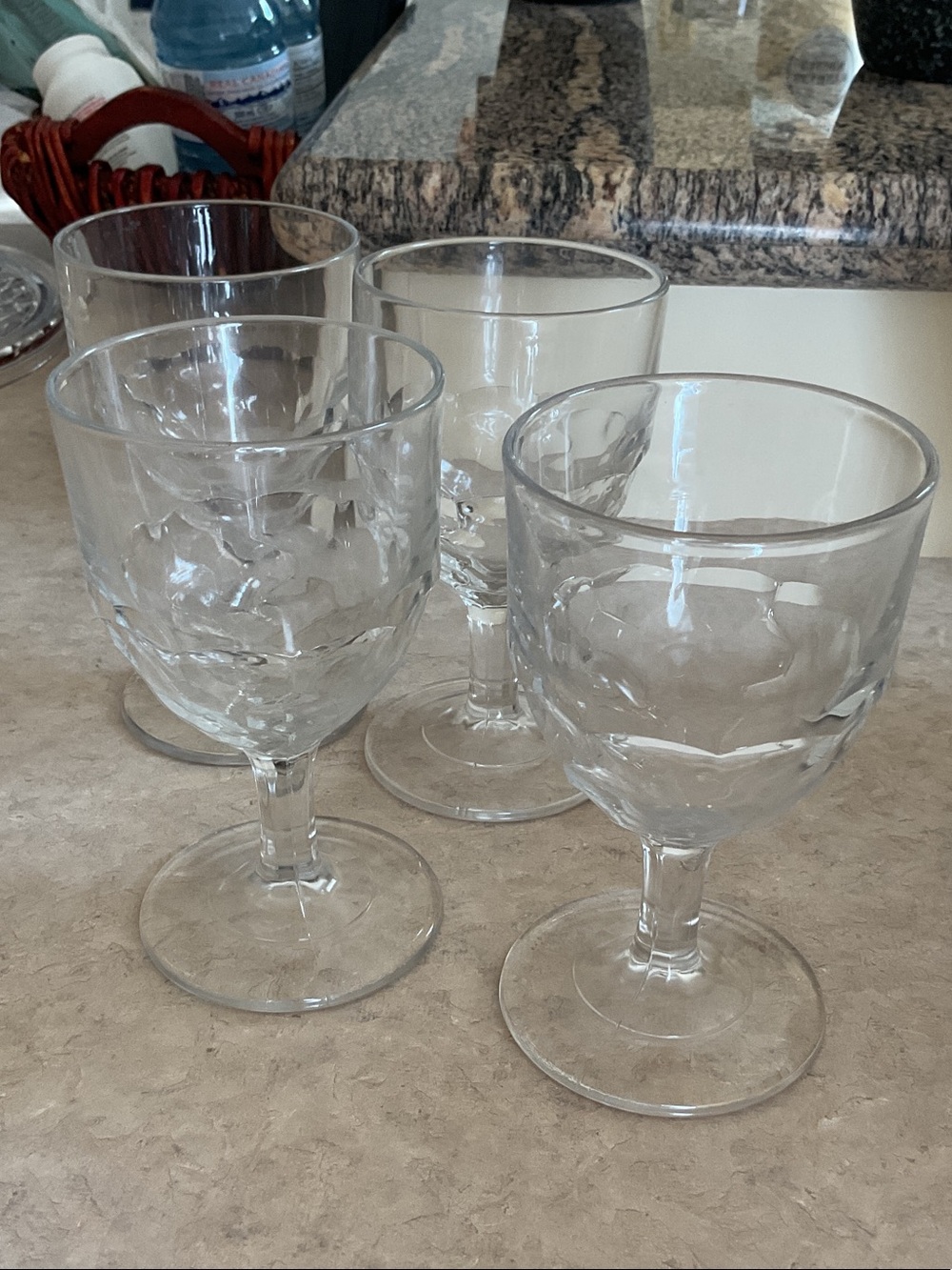 Vintage Clear Glass Goblet Wine or Water Glasses - Set of 4